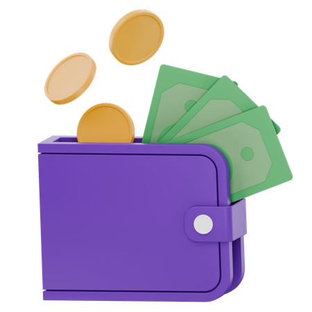 Wallet With Cash And Coins  3D Icon