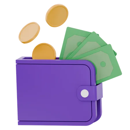 Wallet With Cash And Coins  3D Icon