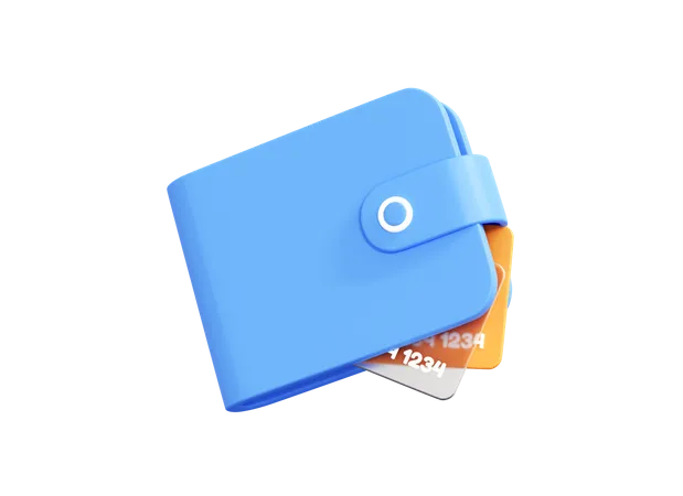 3 D Wallet With Credit Card And Coin Business Financial Investment Money Saving Concept Online Payment Cash And Cashless Buy And Pay Cartoon Design Icon 3D Illustration