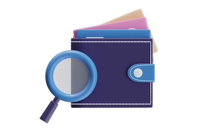 Wallet With Magnifying Glass  3D Icon