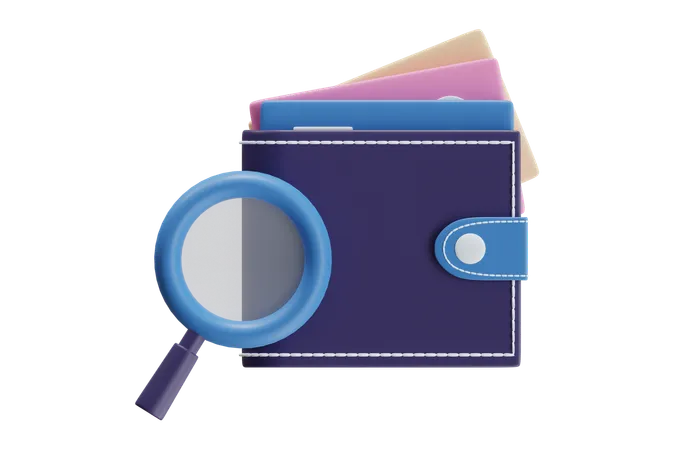 Wallet With Magnifying Glass  3D Icon