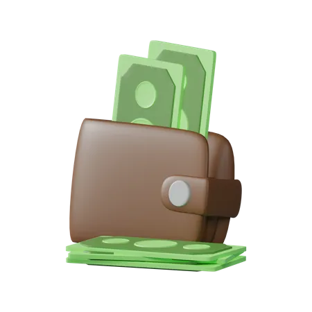 3 D Object Rendering Of Brown Leather Wallet Icon Of Wallet Have A Lot Of Money Banknote 3D Illustration