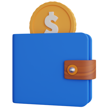 Wallet With One Dollar Coin  3D Icon