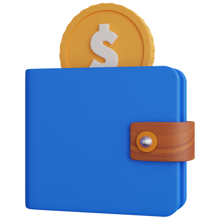 Wallet With One Dollar Coin 3D Icon