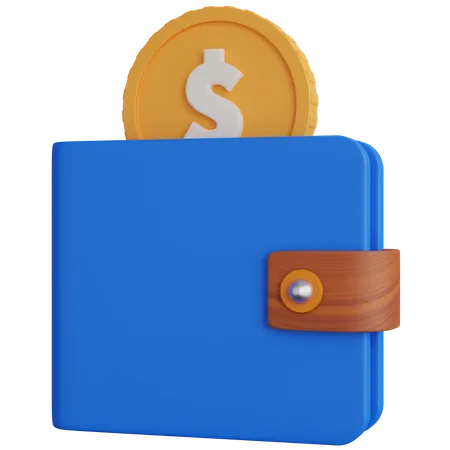 3 D Rendering Wallet With One Dollar Coin Isolated 3D Icon