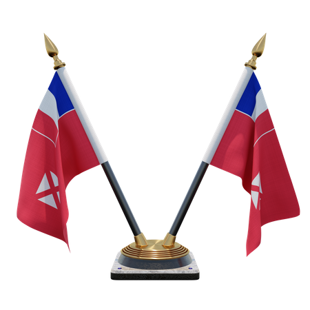 Wallis and Futuna Double Desk Flag Stand 3D Illustration