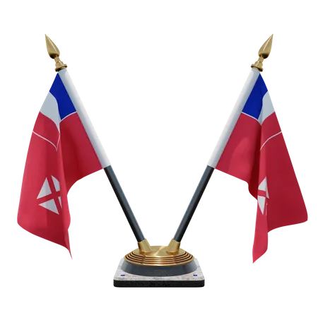 Wallis and Futuna Double (V) Desk Flag Stand 3D Icon