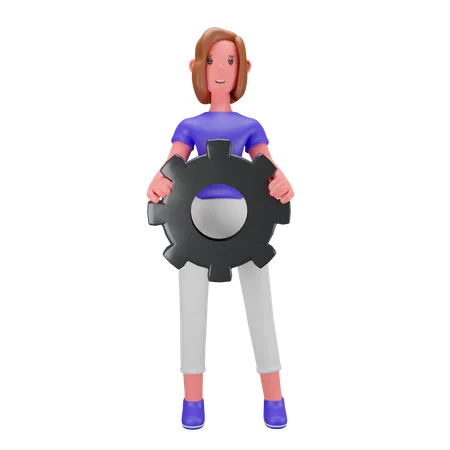 Femme avec réglage ou roues dentées  3D Illustration