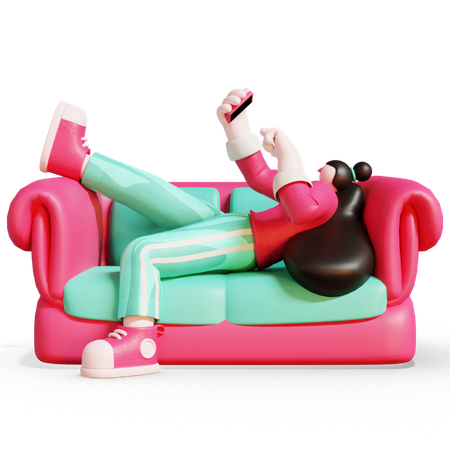 Waman checking her phone while sitting on sofa  3D Icon