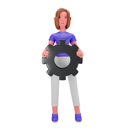 Mujer con ruedas dentadas o de ajuste  3D Illustration