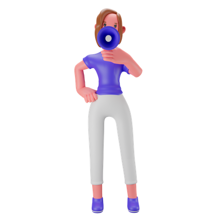 Mujer hablando por megáfono  3D Illustration