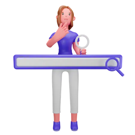 Mujer haciendo búsquedas en línea  3D Illustration