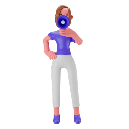 Femme parlant dans un mégaphone  3D Illustration