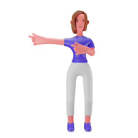 Woman pointing left side 3D Illustration