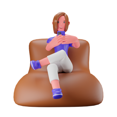 Mujer revisando su teléfono mientras está sentada en el sofá  3D Illustration