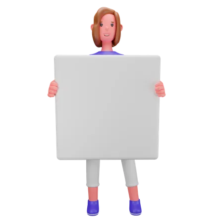 Mulher segurando um cartaz em branco  3D Illustration