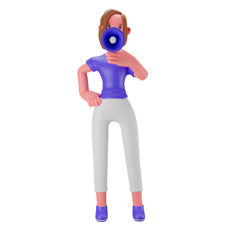 Woman speaking into megaphone  3D Illustration