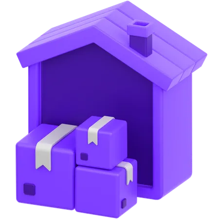 3 D Icon Of A House With 3 Packages In Front 3D Icon