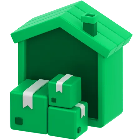 3 D Icon Of A House With 3 Packages In Front 3D Icon