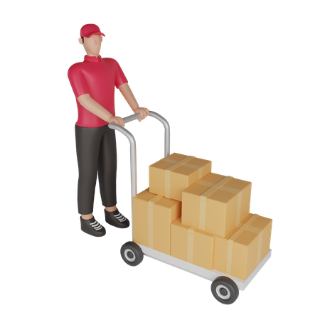 Warehouse worker carrying a shipment to a warehouse  3D Illustration