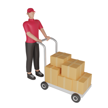 Warehouse worker carrying a shipment to a warehouse 3D Illustration