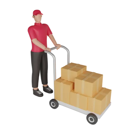 Warehouse worker carrying a shipment to a warehouse  3D Illustration