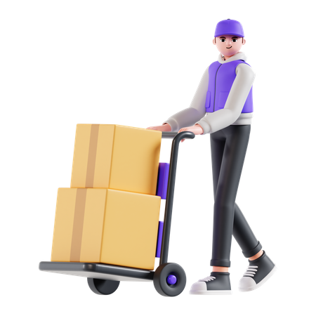 Warehouse worker holding package dolly  3D Icon
