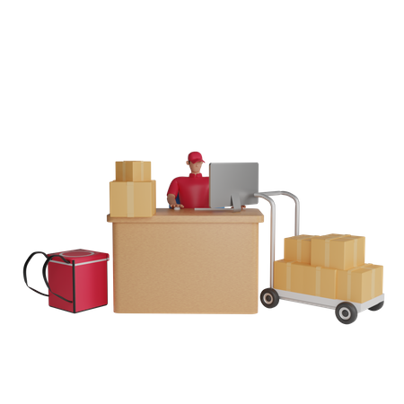 Warehouse worker man checking goods to be sent delivery of goods  3D Illustration