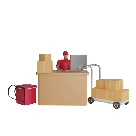 Warehouse worker man checking goods to be sent delivery of goods  3D Illustration