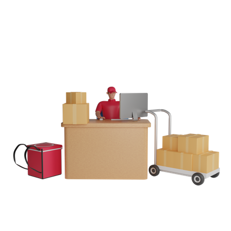 Warehouse worker man checking goods to be sent delivery of goods 3D Illustration