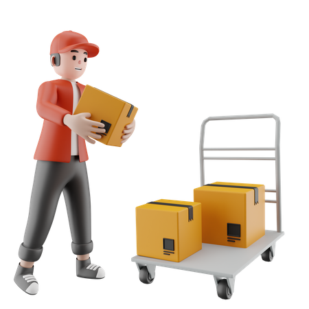 Warehouse worker preparing packages for delivery  3D Illustration