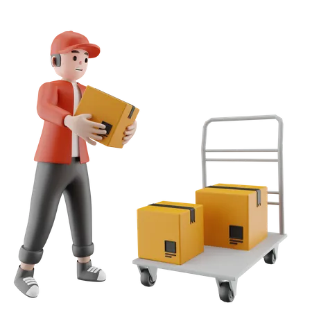 Warehouse worker preparing packages for delivery  3D Illustration