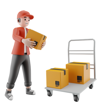 Warehouse worker preparing packages for delivery  3D Illustration