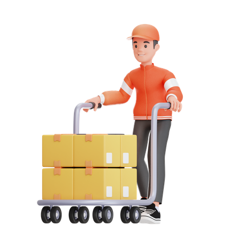 Warehouse worker transporting packages  3D Icon