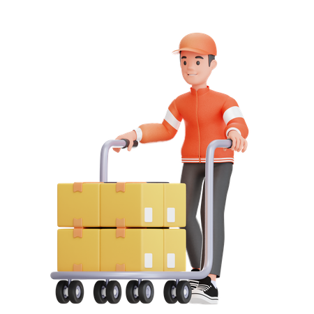 Warehouse worker transporting packages  3D Illustration