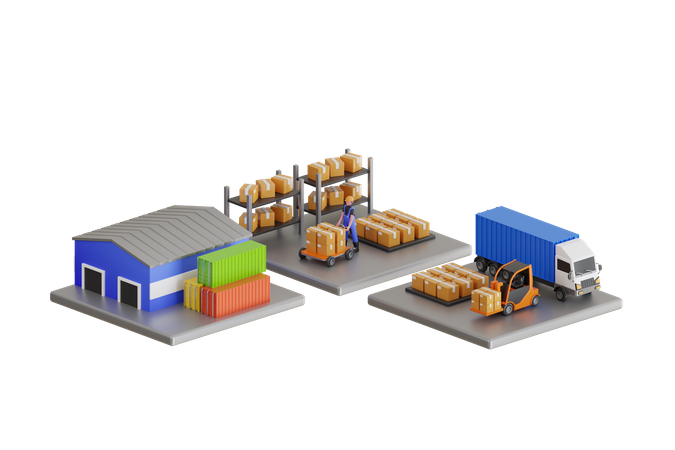 Warehouse workers are arranging goods on the shelves  3D Icon
