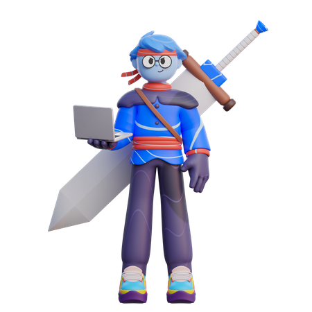 Warrior Holding Laptop  3D Icon