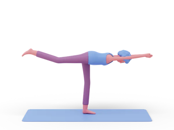 Warrior three Yoga Pose  3D Illustration