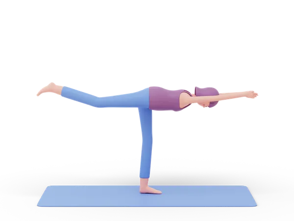 Warrior three Yoga Pose  3D Illustration