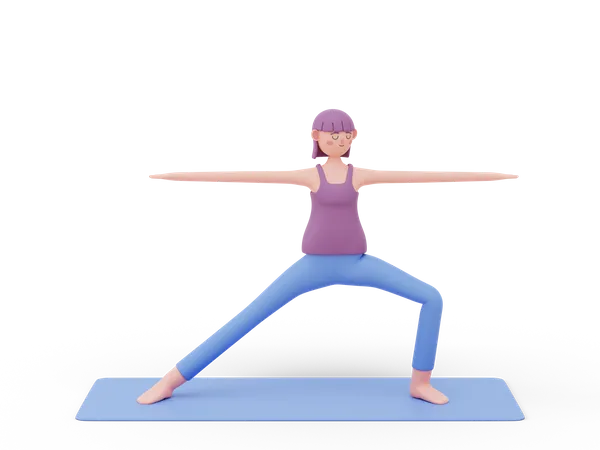 Warrior two Yoga Pose  3D Illustration