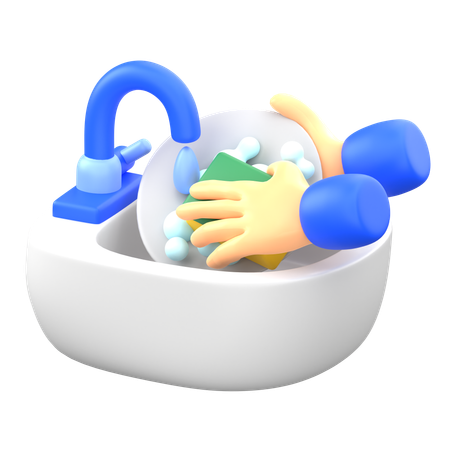 Wash dishes  3D Illustration