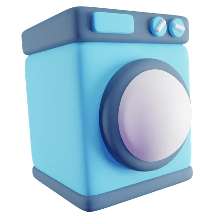 Washing Machine 3 D Icon With Blue Color 3D Icon