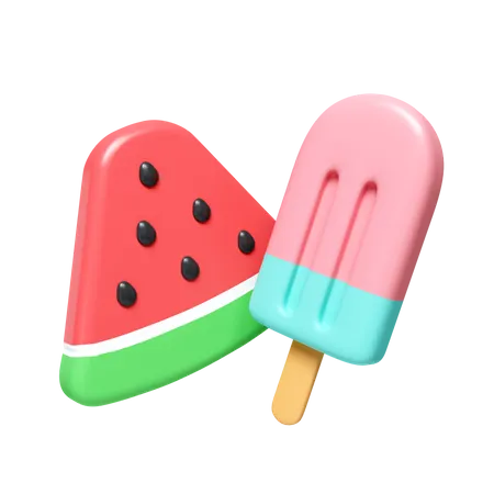 Wassermelone und Eis am Stiel  3D Icon