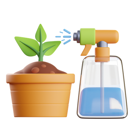 Wasserspray auf Pflanze  3D Illustration
