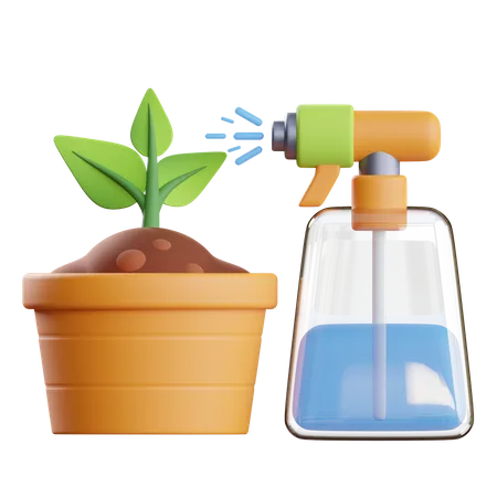 Wasserspray auf Pflanze  3D Illustration