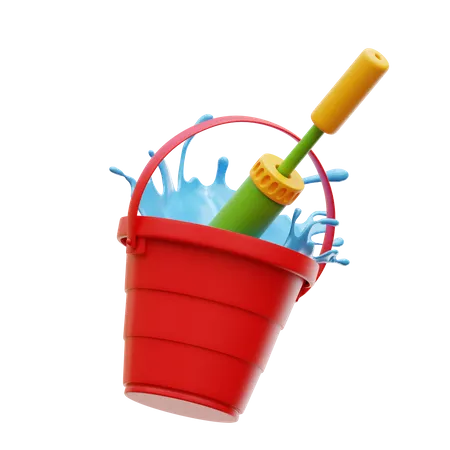 Water Bucket With Pichkari 3D Icon