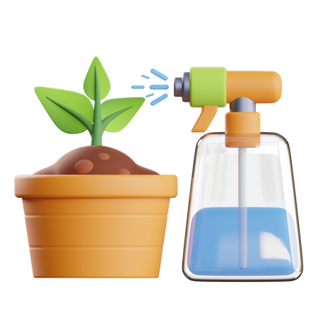 Water Spray On Plant  3D Illustration