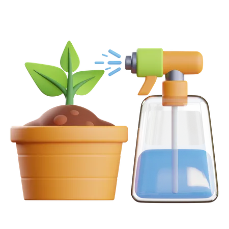 Water Spray On Plant  3D Illustration