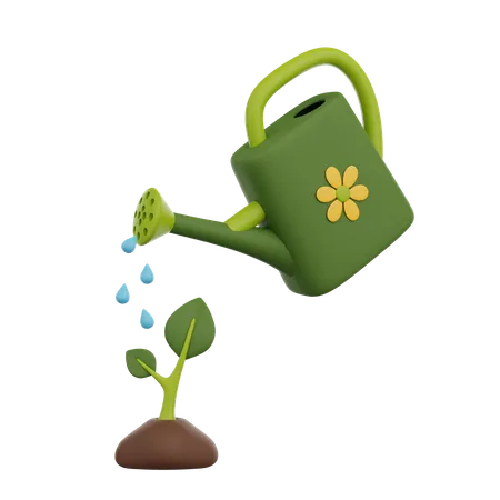 Watering A Plant With A Watering Can 3 D Render Icon 3D Icon