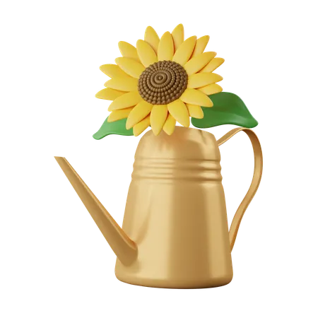3 D Watering Pot With Flower Garden Tool Gardening Icon Isolated On White Background 3 D Rendering Illustration Clipping Path 3D Icon